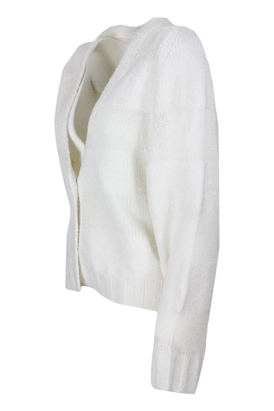 Fabiana Filippi Linen Cardigan Sweater With Three-dimensional Button Closure In White