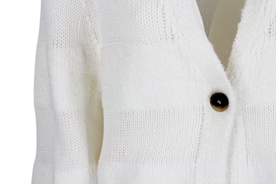 Fabiana Filippi Linen Cardigan Sweater With Three-dimensional Button Closure In White