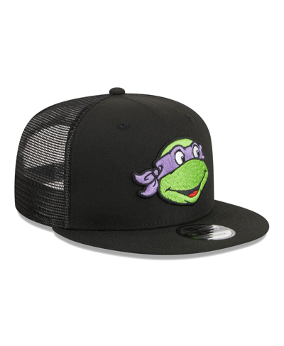 New Era Men's  Black Teenage Mutant Ninja Turtles Happy Michelangelo Trucker 9fifty Snapback Hat In Black