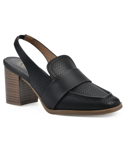 Shop White Mountain Women's Vocality Tailored Slingback Block Heel Loafers In Black Smooth