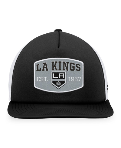 Shop Fanatics Men's  Black, White Los Angeles Kings Foam Front Patch Trucker Snapback Hat In Black,white