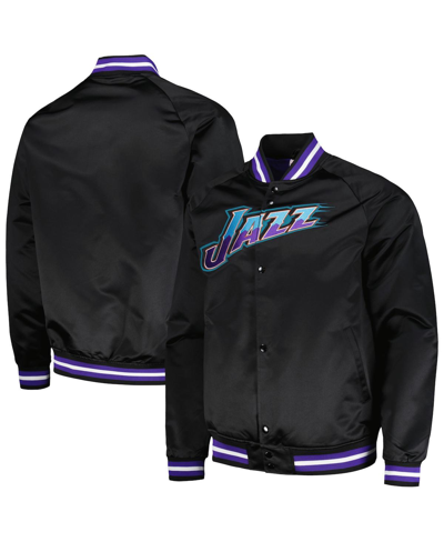 Mitchell & Ness Men's  Black Utah Jazz Hardwood Classics Throwback Wordmark Raglan Full-snap Jacket In Black