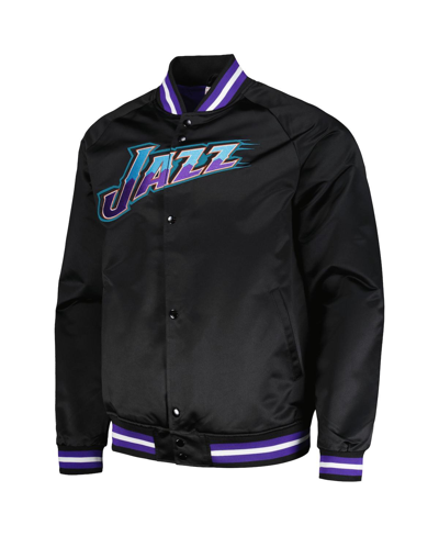 Mitchell & Ness Men's  Black Utah Jazz Hardwood Classics Throwback Wordmark Raglan Full-snap Jacket In Black