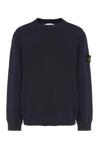 Shop Stone Island Cotton Blend Crew-neck Sweater In Blue