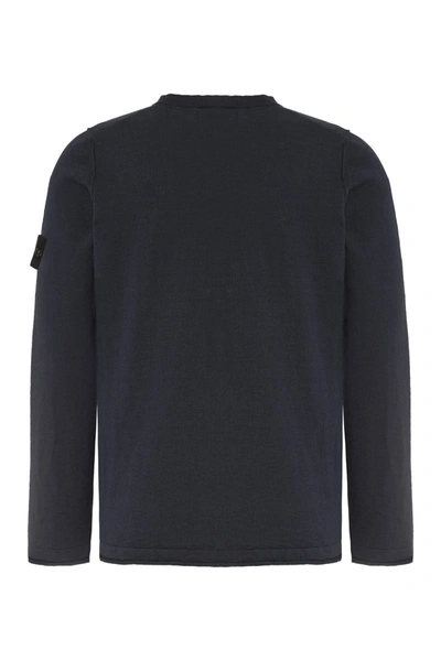 Shop Stone Island Cotton-nylon Blend Crew-neck Sweater In Blue