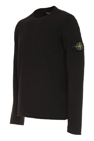 Shop Stone Island Cotton-nylon Blend Crew-neck Sweater In Black