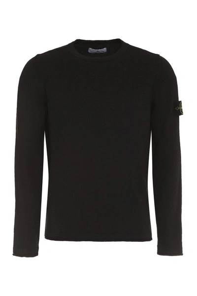 Shop Stone Island Cotton-nylon Blend Crew-neck Sweater In Black