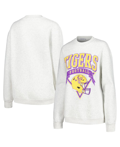 Shop Established & Co. Women's  Ash Lsu Tigers Logo Pullover Sweatshirt