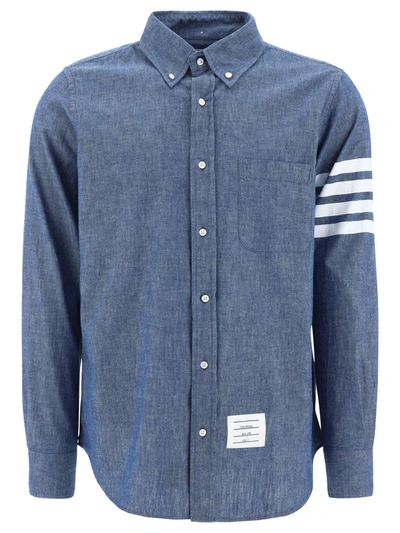 Shop Thom Browne Button Down Shirt In Blue