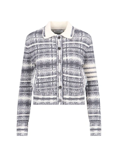 Thom Browne Collared Checkered Jacket Front Pockets In Grey