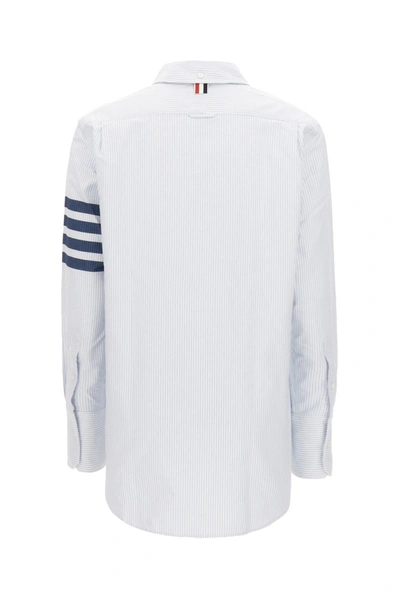Shop Thom Browne Exaggerated Easy Fit Point Collar Shirt In University Stripe W/ Woven 4 Bar Stripe Oxfordw In Blu