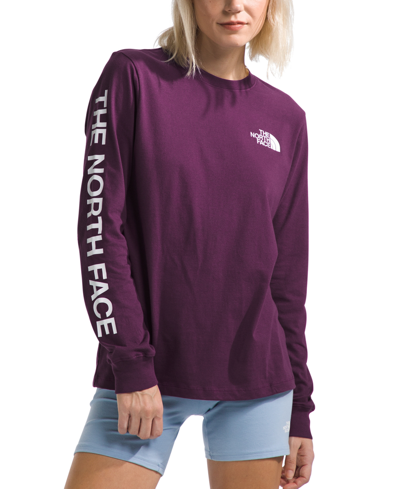Shop The North Face Women's Long-sleeve Graphic T-shirt In Black Currant Purple,tnf White