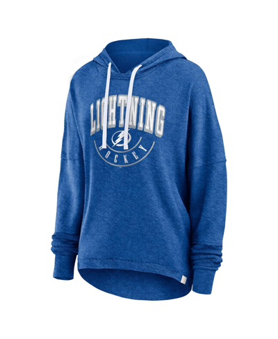 Fanatics Women's  Heather Blue Distressed Tampa Bay Lightning Lux Lounge Helmet Arch Pullover Hoodie In Heather Blue