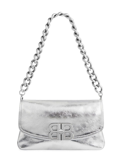 Shop Balenciaga Women's Bb Soft Small Flap Bag Metallized In Silver