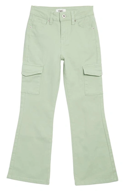 Shop Ymi Kids' Stretch Cotton Twill Cargo Pants In Smoke Green
