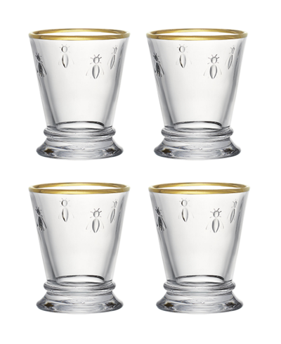 Shop La Rochere Gold Rimmed Napoleon Bee 10 Oz. Tumbler, Set Of 4 In Clear With Gold Toned Rim
