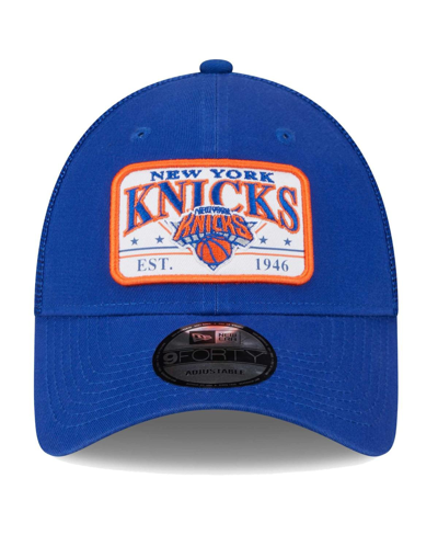 Shop New Era Men's  Blue New York Knicks Plate Oversized Patch Trucker 9forty Adjustable Hat