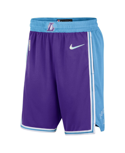 Shop Nike Men's  Purple, Blue Los Angeles Lakers 2021/22 City Edition Swingman Shorts In Purple,blue