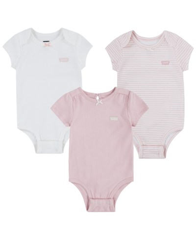 Shop Levi's Baby Boys Or Girls Cotton Bodysuits, Pack Of 3 In Peachskin