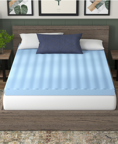 Vibe 4" Wave Convoluted Gel Memory Foam Mattress Topper, California King In Blue