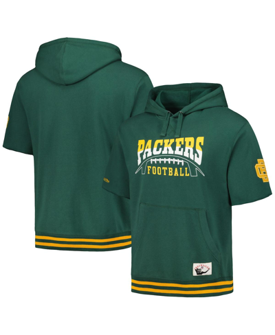 Shop Mitchell & Ness Men's  Green Green Bay Packers Pre-game Short Sleeve Pullover Hoodie