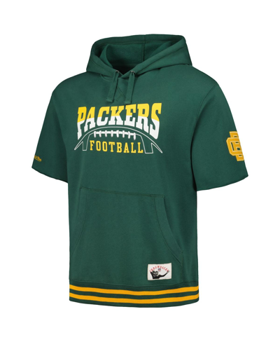 Shop Mitchell & Ness Men's  Green Green Bay Packers Pre-game Short Sleeve Pullover Hoodie