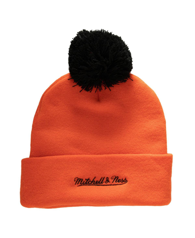 Shop Mitchell & Ness Men's  Orange Philadelphia Flyers Punch Out Cuffed Knit Hat With Pom