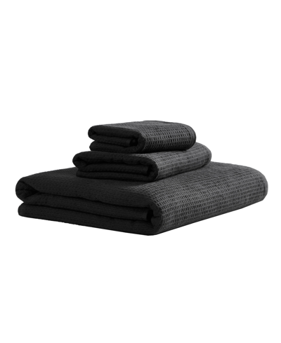 Shop Calvin Klein Eternity Solid Cotton Terry 3-piece Towel Set In Black