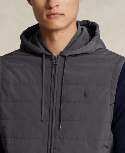 Shop Polo Ralph Lauren Men's Hybrid Hooded Full-zip Vest In Stadium Grey Heather