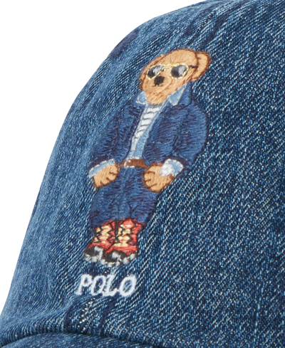 Shop Polo Ralph Lauren Men's Polo Bear Denim Ball Cap In Dark Wash Denim