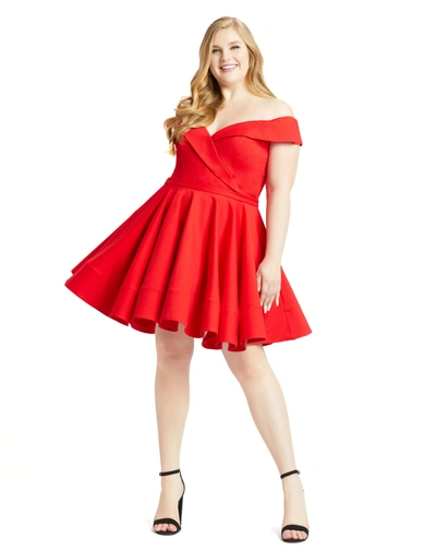 Shop Mac Duggal Off The Shoulder Faux Wrap Fit And Flare Dress (plus) In Red