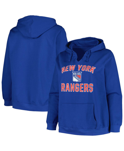 Shop Profile Women's  Blue New York Rangers Plus Size Arch Over Logo Pullover Hoodie