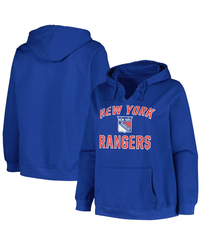 Profile Blue New York Rangers Plus Size Arch Over Logo Pullover Hoodie In Blue