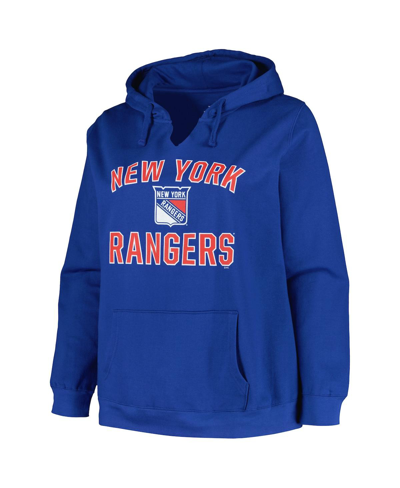 Shop Profile Women's  Blue New York Rangers Plus Size Arch Over Logo Pullover Hoodie