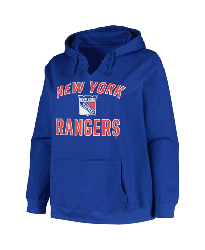 Profile Blue New York Rangers Plus Size Arch Over Logo Pullover Hoodie In Blue