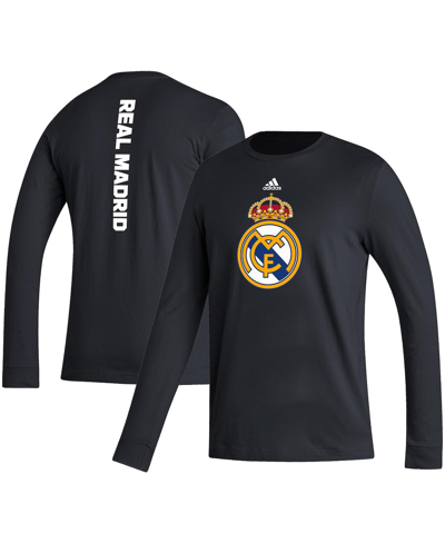 Shop Adidas Originals Men's Adidas Black Real Madrid Vertical Wordmark Long Sleeve T-shirt