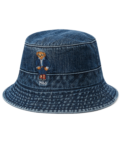 Shop Polo Ralph Lauren Men's Polo Bear Denim Bucket Hat In Dark Wash Denim