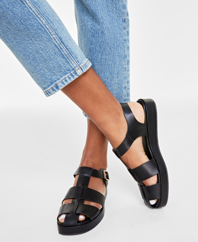 Shop On 34th Women's Ellaa Fisherman Sandals, Created For Macy's In Black Smooth