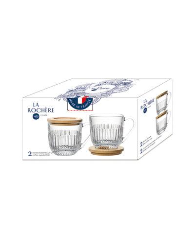 La Rochere Quessant 9 Oz. Covered Latte Mug, Set Of 2 In Clear With Bamboo Lid