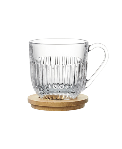 La Rochere Quessant 9 Oz. Covered Latte Mug, Set Of 2 In Clear With Bamboo Lid