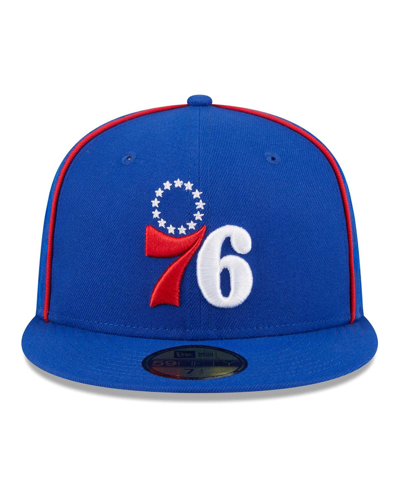 New Era Men's  Royal Philadelphia 76ers Piped And Flocked 59fifty Fitted Hat In Royal