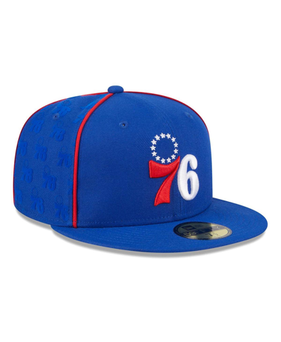 New Era Men's  Royal Philadelphia 76ers Piped And Flocked 59fifty Fitted Hat In Royal