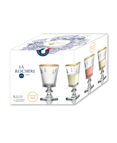 La Rochere Gold Rimmed Napoleon Bee 9 Oz. Wine Glass, Set Of 4 In Clear With Gold Toned Rim