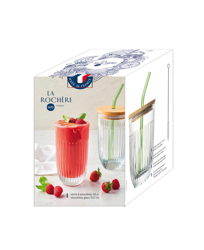 La Rochere Quessant 16 Oz. Covered Smoothie Glass In Clear With Wood Lid And Green Straw