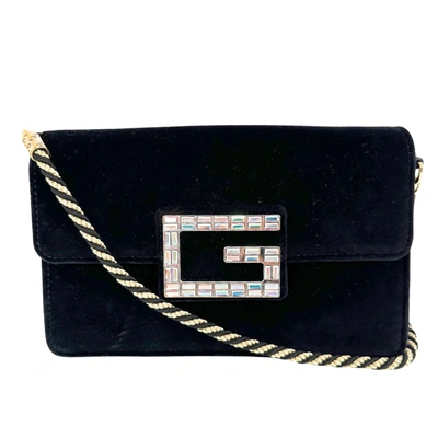 Shop Gucci Square G Black Velvet Shoulder Bag ()