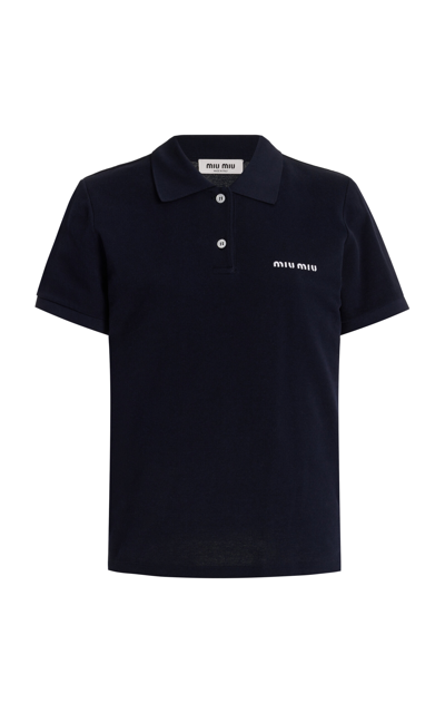 Shop Miu Miu Cotton-pique Polo Shirt In Navy