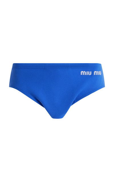 Shop Miu Miu Logo-knit Nylon Panties In Blue