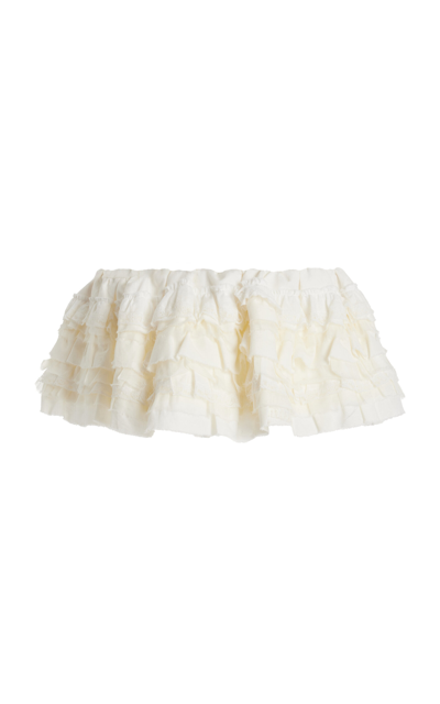 Shop Miu Miu Ruffled Cotton-linen Mini Skirt In Ivory