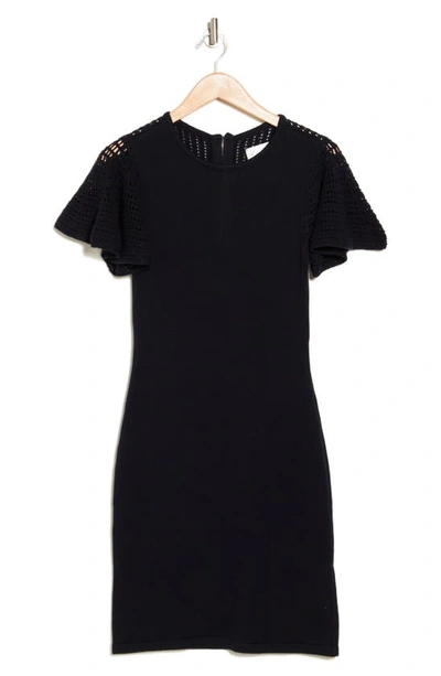 Shop Eliza J Crochet Flutter Sleeve Shift Dress In Navy