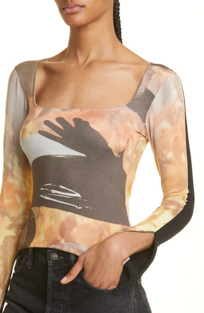 Shop Elliss Sunflower Scoop Neck Long Sleeve Jersey T-shirt In Brown Print Multi